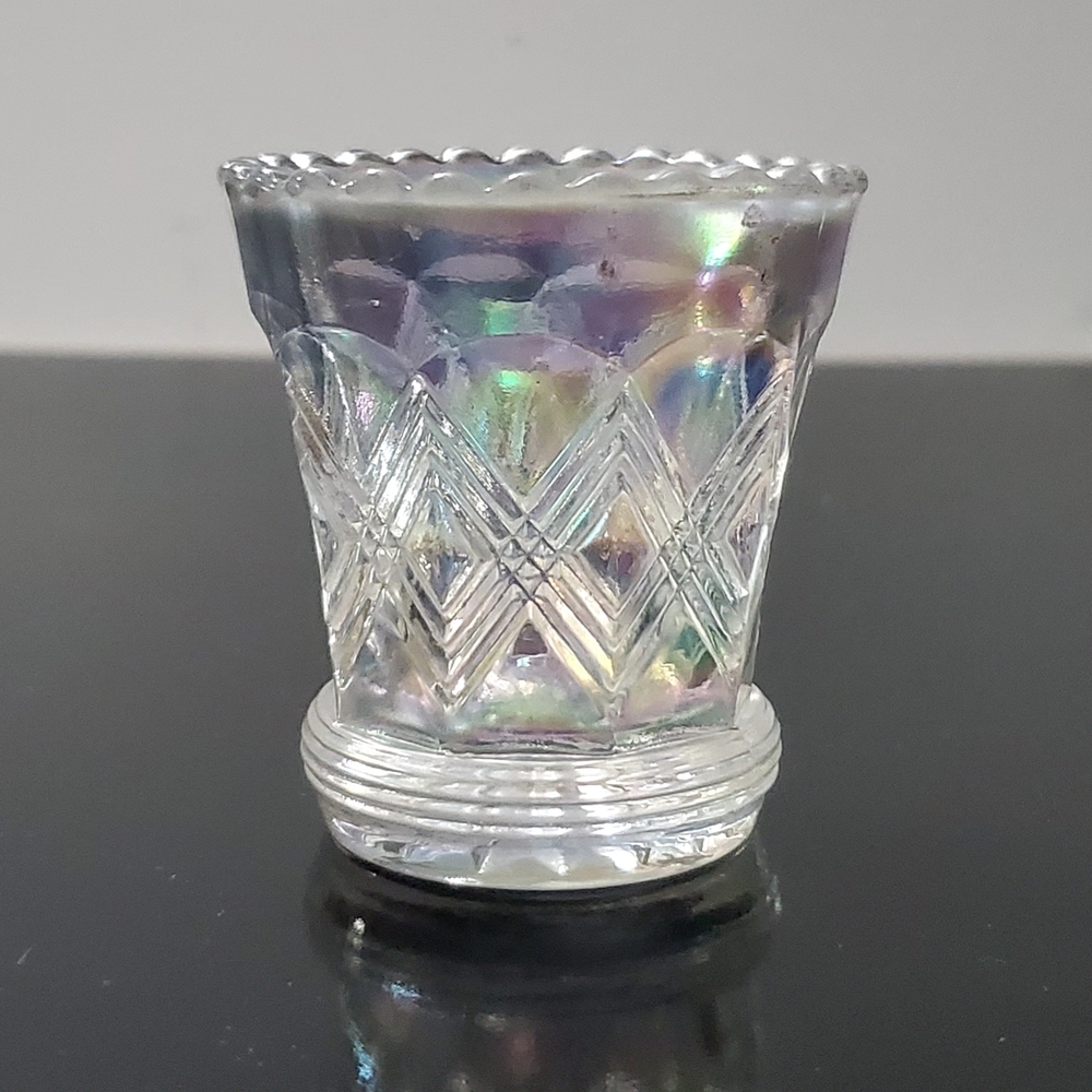 Imperial Glass Clear White Iridescent Carnival Glass Toothpick Holder